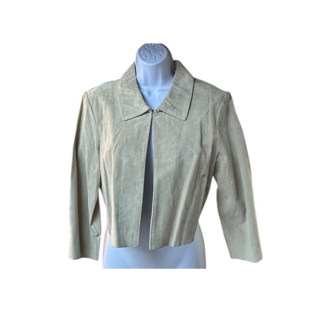 Arden B Genuine Leather Cropped Jacket Beige Tan 3/4 Sleeve Y2K Moto Style L